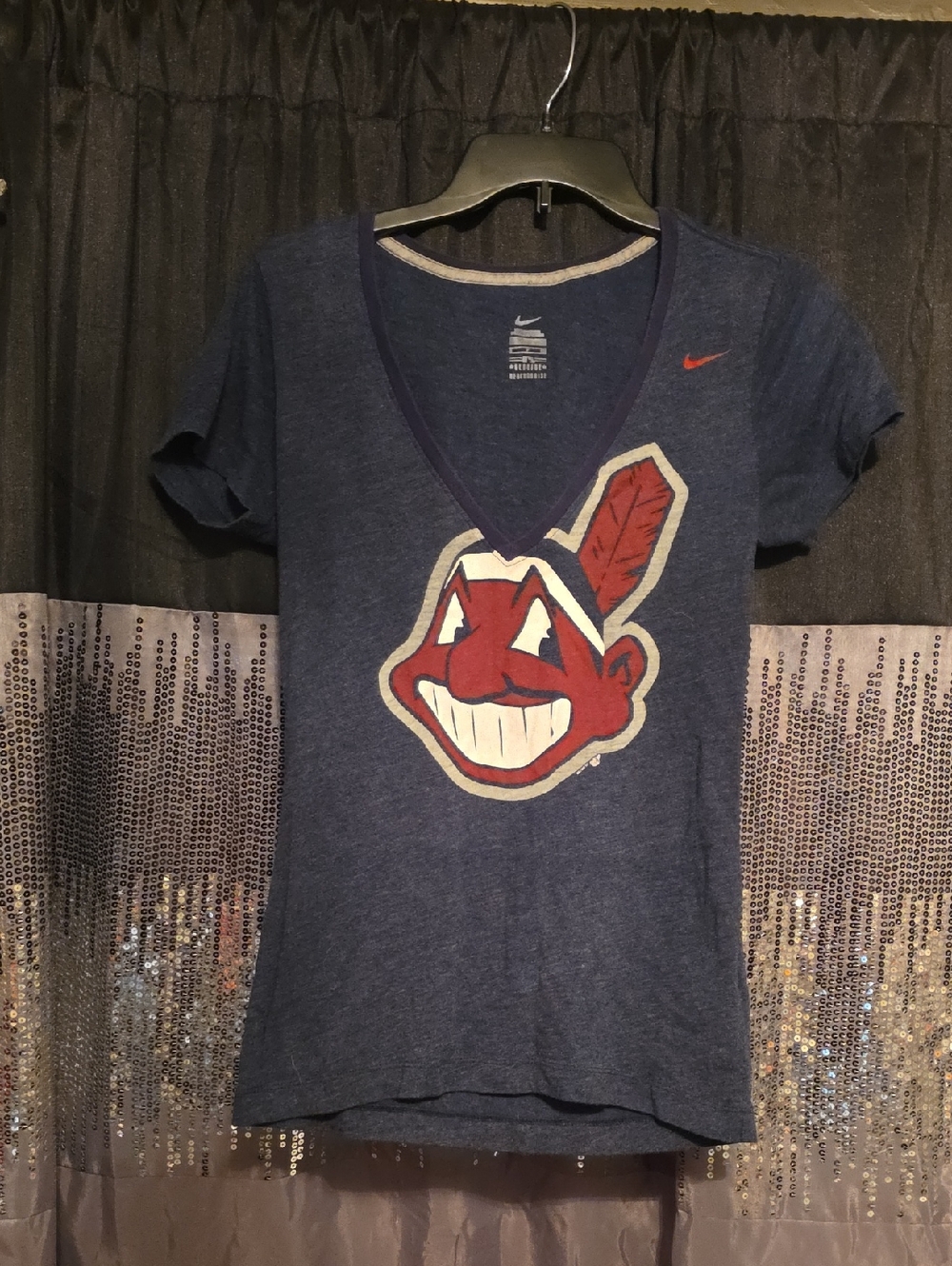 🟣Nike Cleveland Indians V-Neck Tee - Navy with Red Logo